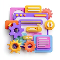 colorful 3d graphic of web development elements
