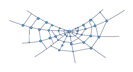 Blue net structure on white as backdrop, with connections representing web