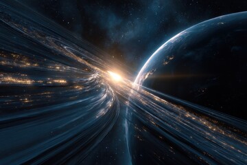Wall Mural - abstract illustration showcasing the excitement of space travel with swirling galaxies and distant p