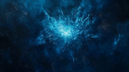 Deep space nebula cosmic explosion bright blue light stars dust clouds
