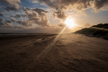 Wall Mural - sunset on the beach, drifting sand