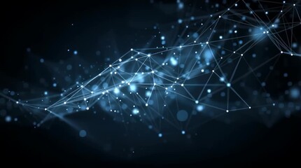 Wall Mural - Abstract network with glowing nodes and connecting lines against a dark blue background space