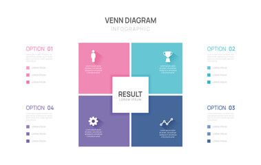 Wall Mural - venn diagram infographic chart template for business. 4 options presentation with icon elements vect