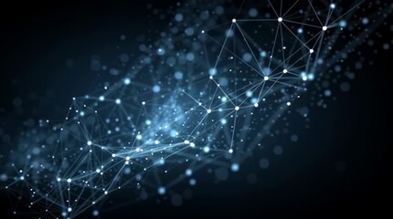 Wall Mural - Abstract network with glowing nodes and connecting lines on a dark blue and black gradient background