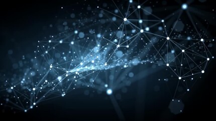 Wall Mural - Abstract network of interconnected white dots and lines against a dark blue background space