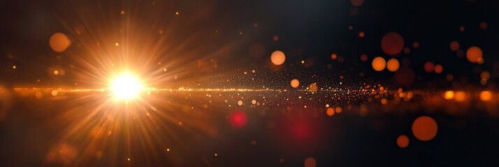 Wall Mural - Radiant Lens Flare with Abstract Digital Spark Cascade, Bokeh Burst, and Glowing Starlight Effects