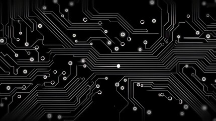 Wall Mural - Detailed view of a complex white circuit board design against a stark black background pattern art