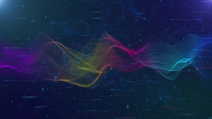 Wall Mural - futuristic animation shows vibrant colorful waves digital grid, data flow, sound visualization, mode