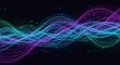 © Martin - Ondes lumineuses bleues violettes dansent obscurit� fond noir effet abstrait. AI Generated