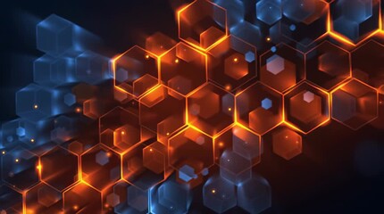 Wall Mural - Abstract background featuring a cluster of glowing blue and orange hexagons on dark backdrop