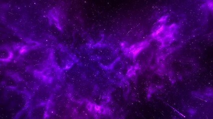 Wall Mural - animated purple nebula filled by glowing stars, cosmic clouds, streaking light trails creates deep s