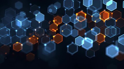 Wall Mural - Abstract background featuring blue and orange glowing hexagons in a network configuration design