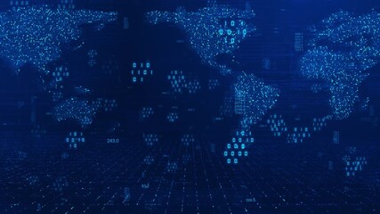 Global earth map Global network connections, data flow, digital world map background. Blockchain technology and database cryptocurrency concept. Business finance and crypto currency web 3.0, 3D 4K