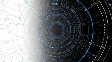 Wall Mural - Abstract technology background featuring circular patterns and circuit board designs in black and white