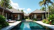 © Half Project - Luxurious tropical villa with private pool and lush palm trees offers ultimate relaxation and vacation vibes.