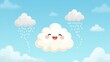 © Devi - Cartoon cloud with rain drops in a light blue sky.