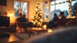 © Honey - Blurred christmas scene with tree lights and people gathered in a cozy living room setting indoors