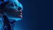 © Thipsuda - Futuristic woman with digital glasses, blue neon light, cybernetic elements, and confident expression, representing artificial intelligence and advanced technology innovation