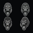 © Gusti - Flat vector of a aggressive gorilla head, animal illustration set