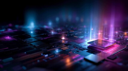 Wall Mural - a futuristic abstract technology background with neon lights and glowing circuit lines