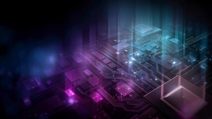 Wall Mural - a futuristic abstract technology background with neon lights and glowing circuit lines