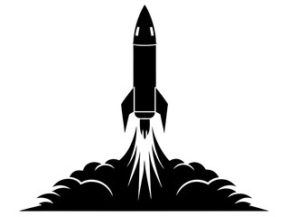 Rocket launching smoke black space exploration silhouette vector illustration