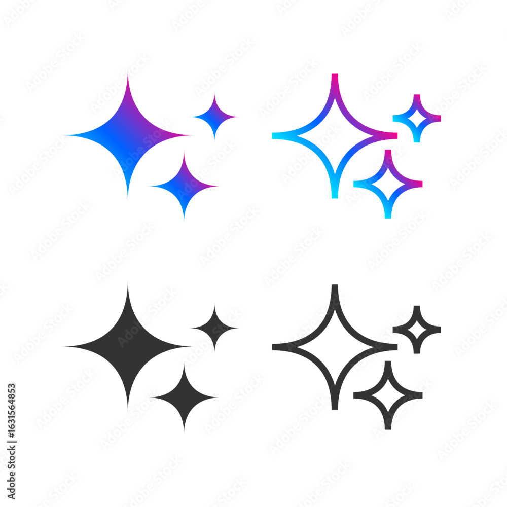 Generate AI icon set with sparkle modern style. Machine learning ...
