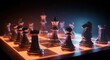 © Pman - Conceptual image of business strategy, chess pieces on a glowing board