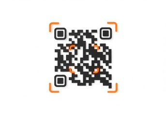 qr code with orange corner markers isolated on white background