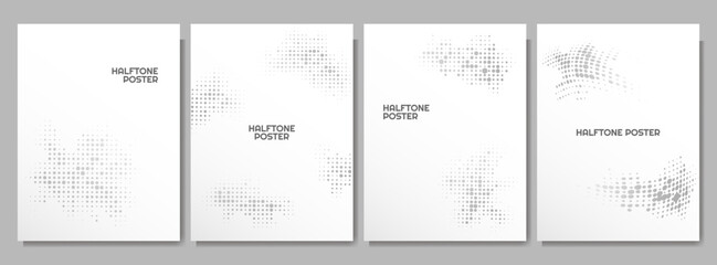 Canvas Print - Vector illustration. Set of gray color halftone dots banners. Dotted spots pattern texture isolated on white background. Design elements for poster, book or magazine cover, layout, flyer