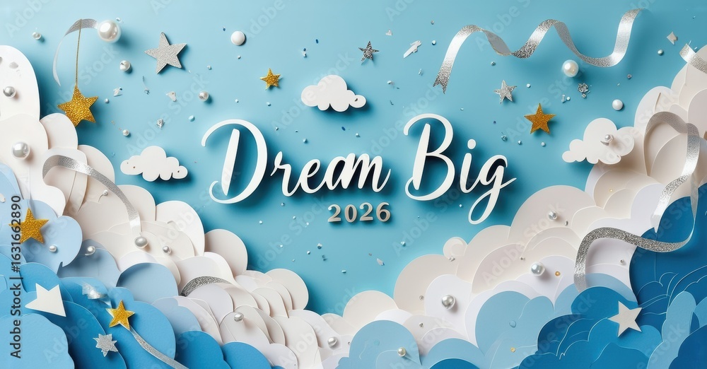 Ilustración de Stock Papercraft design features clouds, stars, glitter ...