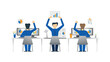 © vector_art - Three people celebrating success at their desks with charts and graphs on their computers and papers