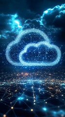 Wall Mural - Background with cloud and networking, useful for technology and innovation topics.