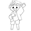 © ひなめ - 夏祭り｜法被の男の子とかき氷（驚き・線画）／一色印刷・校内配布に