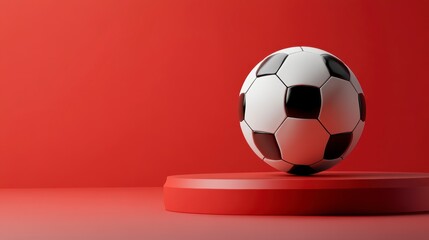 Wall Mural - soccer ball on a red platform against a red background.