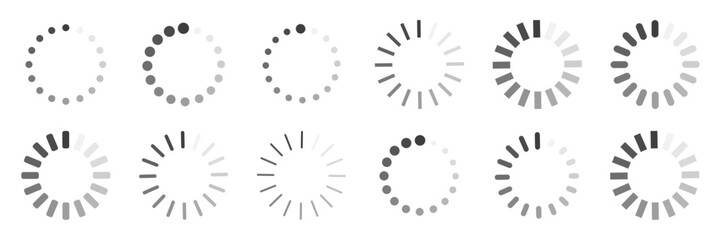 Wall Mural - progress loading bar. data load icons set. download dotted circle sign isolated. vector graphic for 