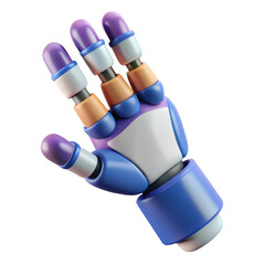 Wall Mural - 3d robotic hand with purple fingertips isolated on transparent background