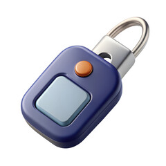 Wall Mural - 3d blue keychain fob with orange button isolated on transparent background