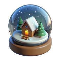 Wall Mural - 3d snow globe with cozy house and christmas trees isolated on transparent background