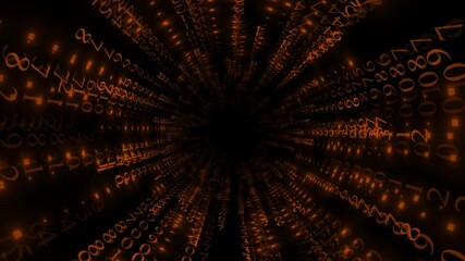 Orange color digital 3d tunnel big data binary code matrix hi-tech design seamless dark technology background