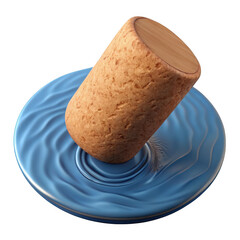 Wall Mural - 3d wine cork on blue ceramic coaster isolated on transparent background