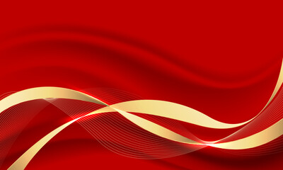 Wall Mural - abstract grey wave gold ribbon curve on red luxury background vector