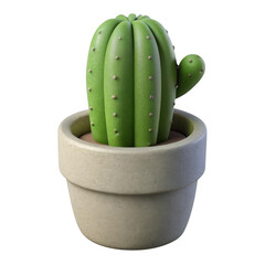Wall Mural - 3d cute potted cactus isolated on transparent background