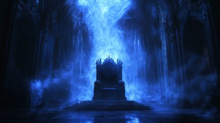 Wall Mural - dark throne room with blue flames and mystical atmosphere.