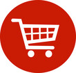 © M - red shopping cart button on white background