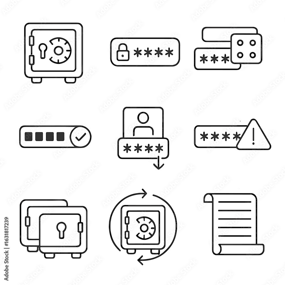 Password Management Icons. Line style icons of password and credential ...