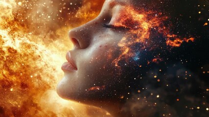 Wall Mural - surreal of a woman's face with the cosmos as her background, symbolizing depth and imagination.