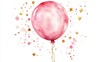 © florynstudio3 - Watercolor painting of a pink balloon with gold stars and confetti.