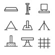 © Tanya - Platform Base Icons. Line style icons of ground and base configurations: flat panel platform, adjustable leg icon, block on base