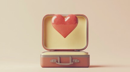 Wall Mural - open vintage suitcase with a floating heart.